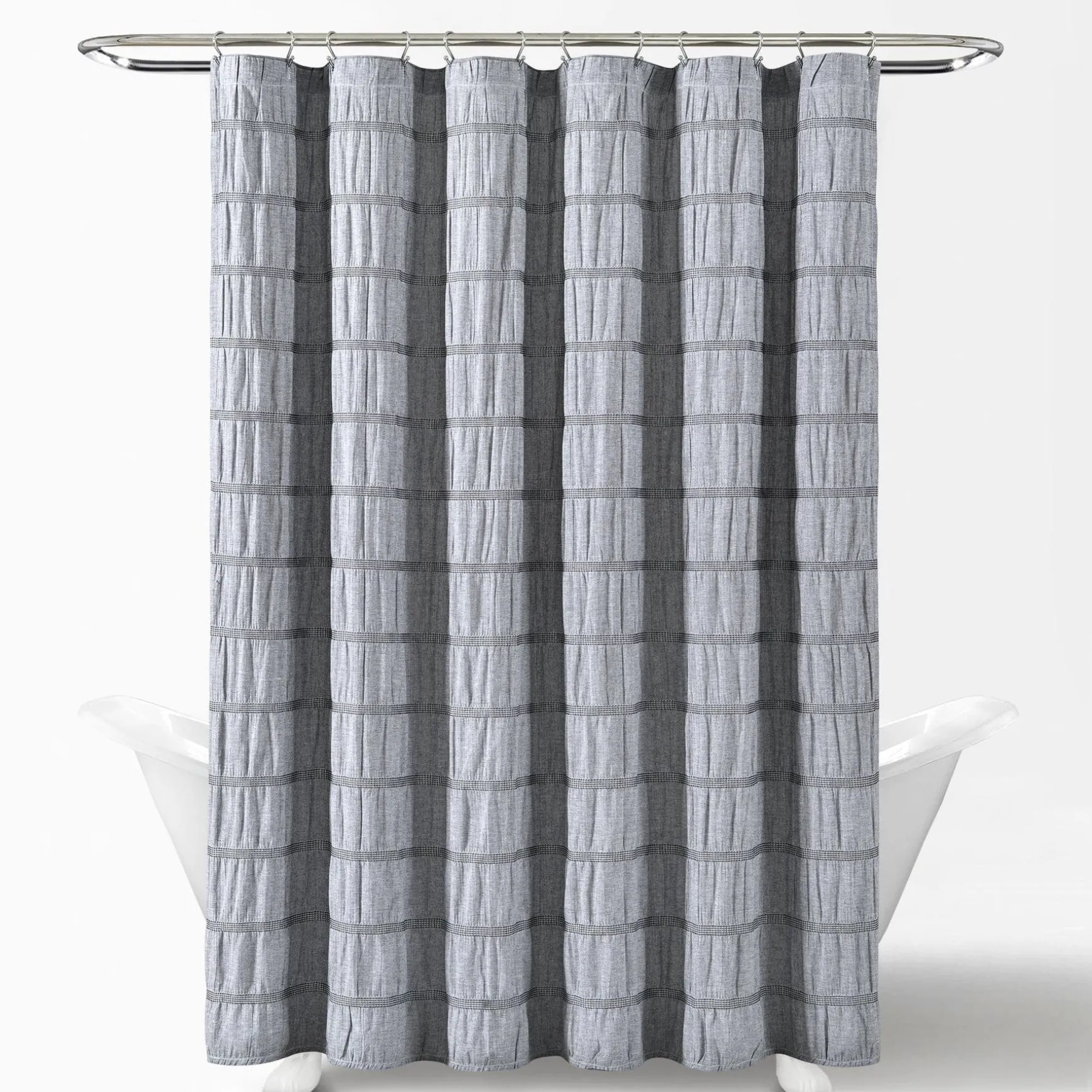 Waffle Stripe Woven Cotton Shower Curtain