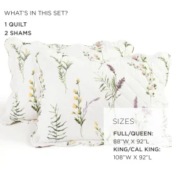 Watercolor Wildflower Scallop Edge Floral 3 Piece Quilt Set