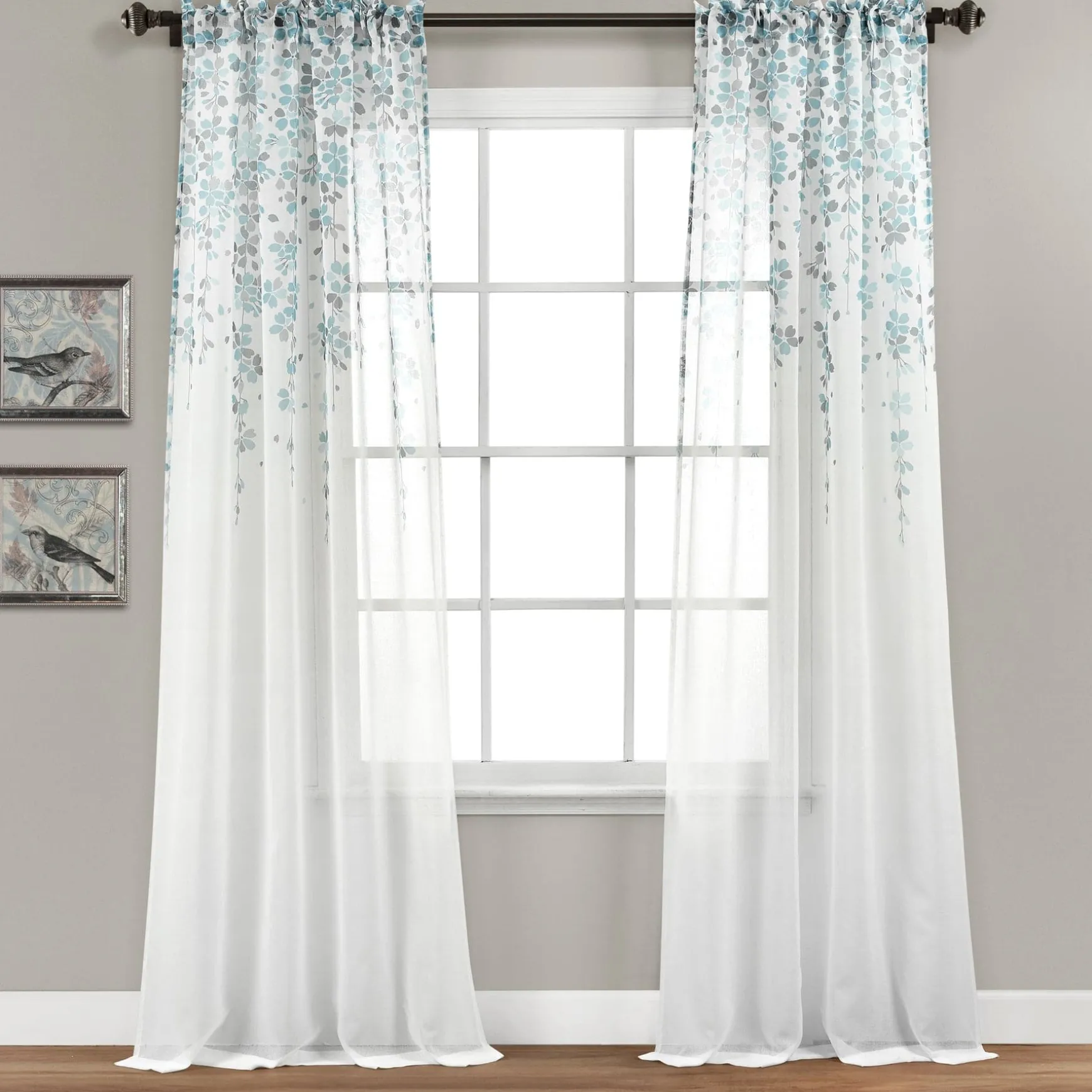Weeping Flower Sheer Window Curtain Panel Set