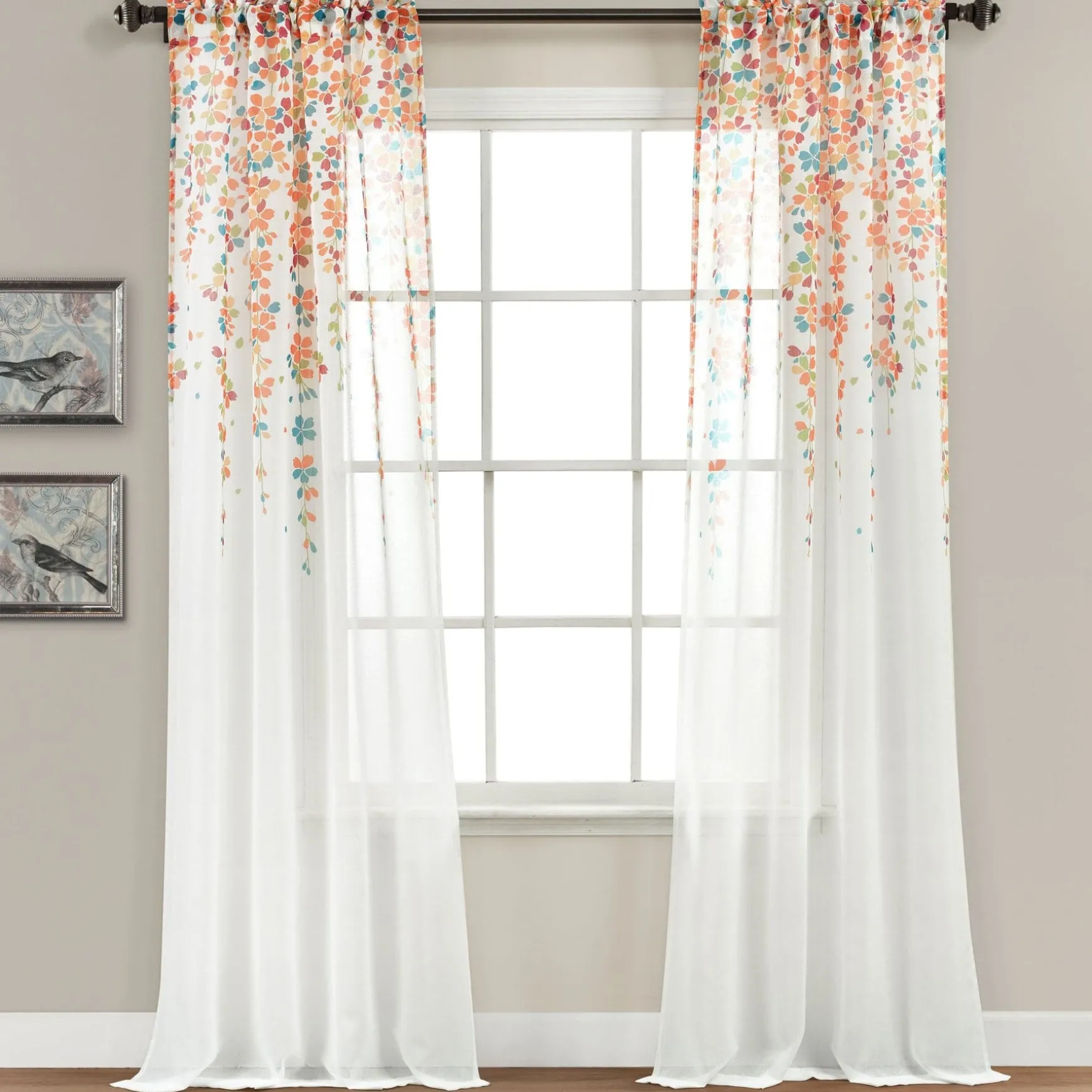 Weeping Flower Sheer Window Curtain Panel Set