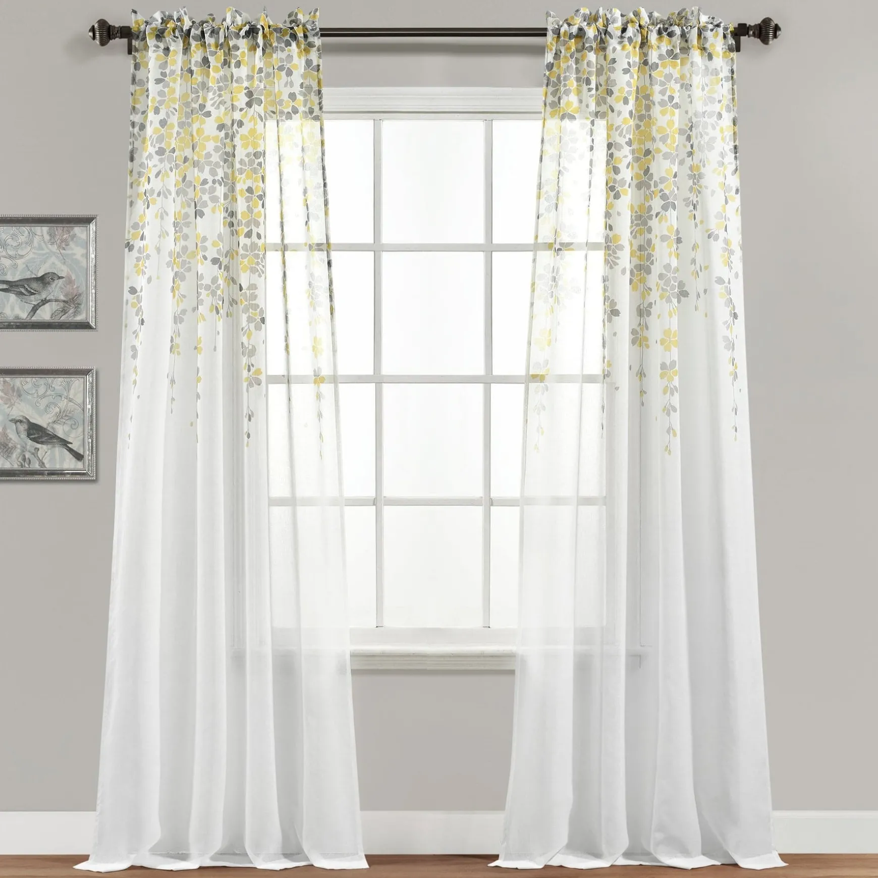Weeping Flower Sheer Window Curtain Panel Set