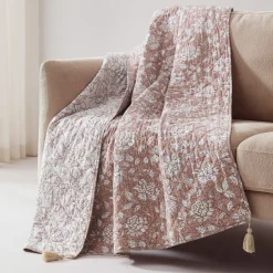 Zara Floral Block Reversible Cotton Throw Blanket