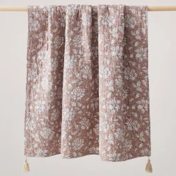 Zara Floral Block Reversible Cotton Throw Blanket