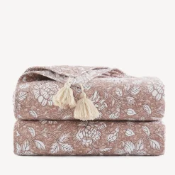Zara Floral Block Reversible Cotton Throw Blanket