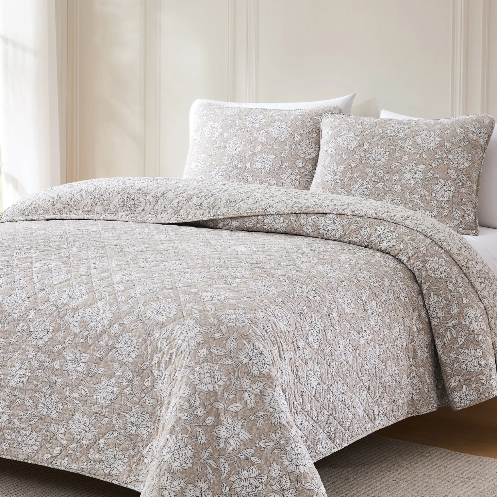Zara Floral Block Reversible Cotton Quilt Set